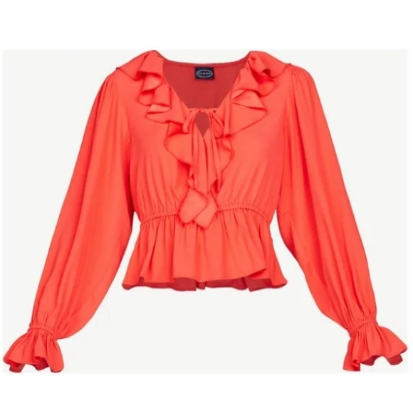 NWOT Scoop NYC red ruffle blouse - Picture 5 of 11